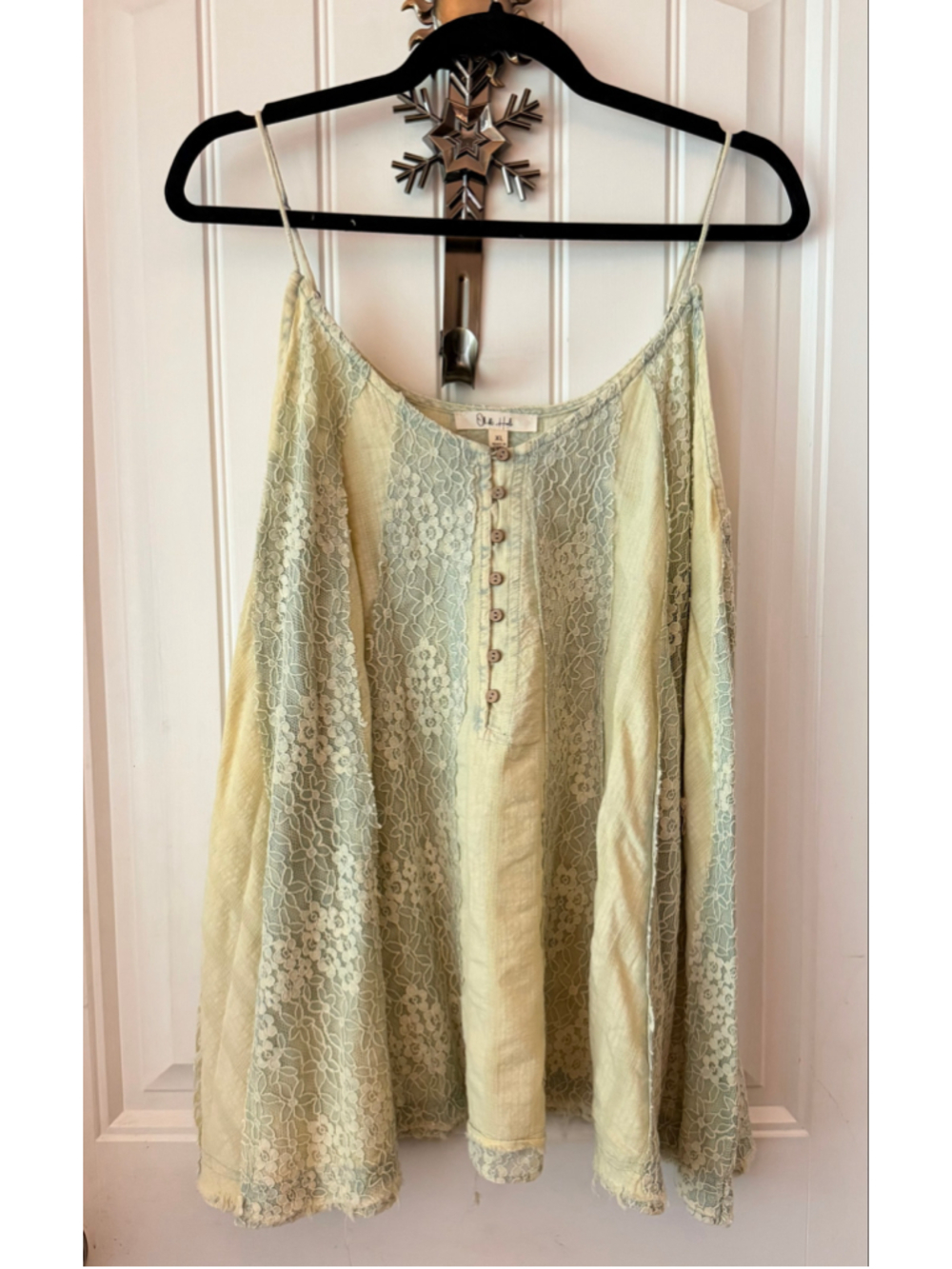 Oli & Hali XL Sage Green Camisole Lace Cotton Boho Peasant Top Raw Hem